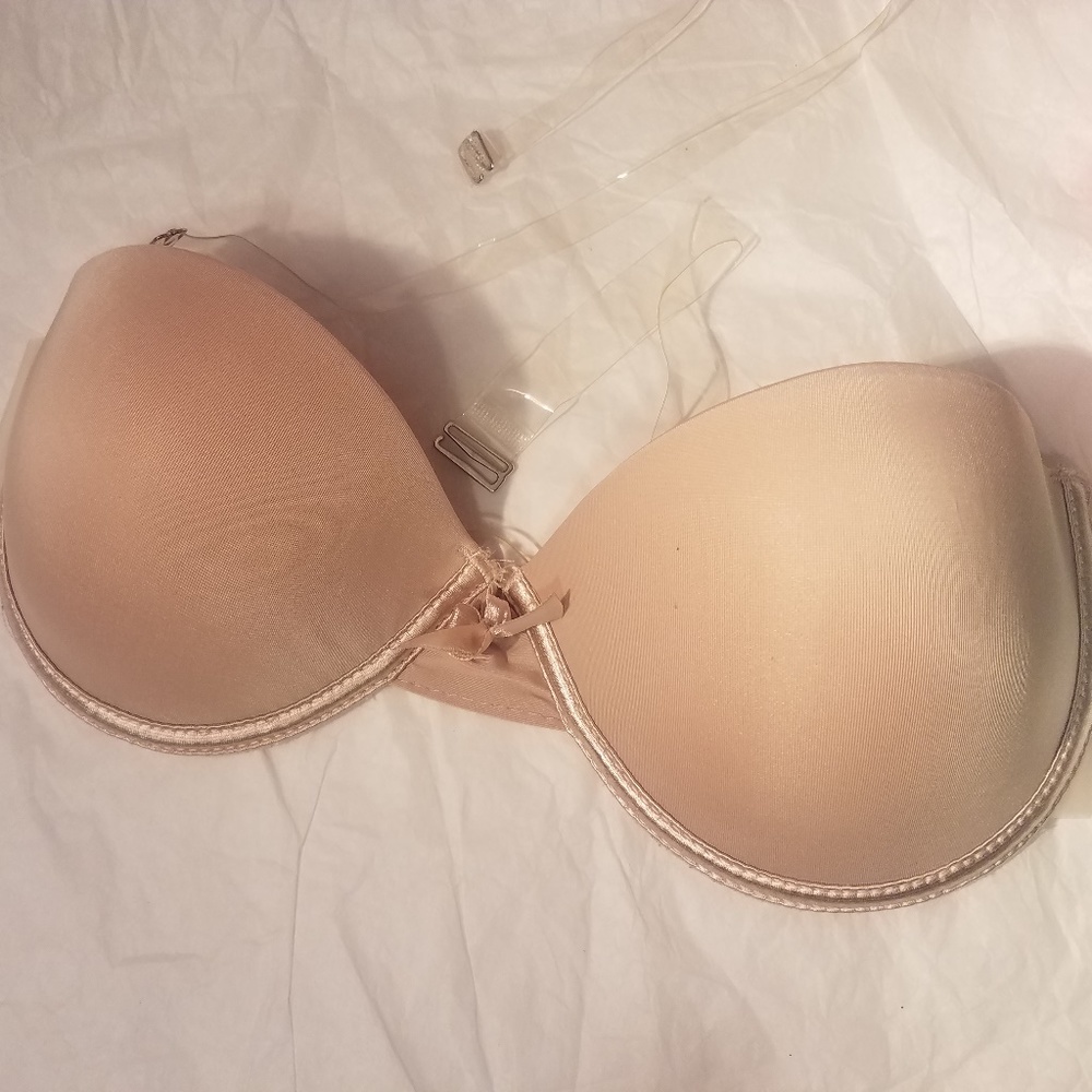 Strapless bra with clear straps included.